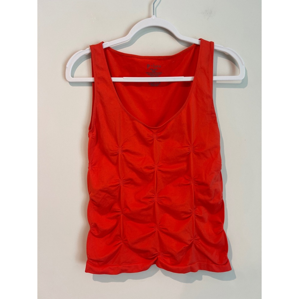 P. Luca Milano Orange Red Smocked Gathered Scoop Neck Performance Tank Top M/L